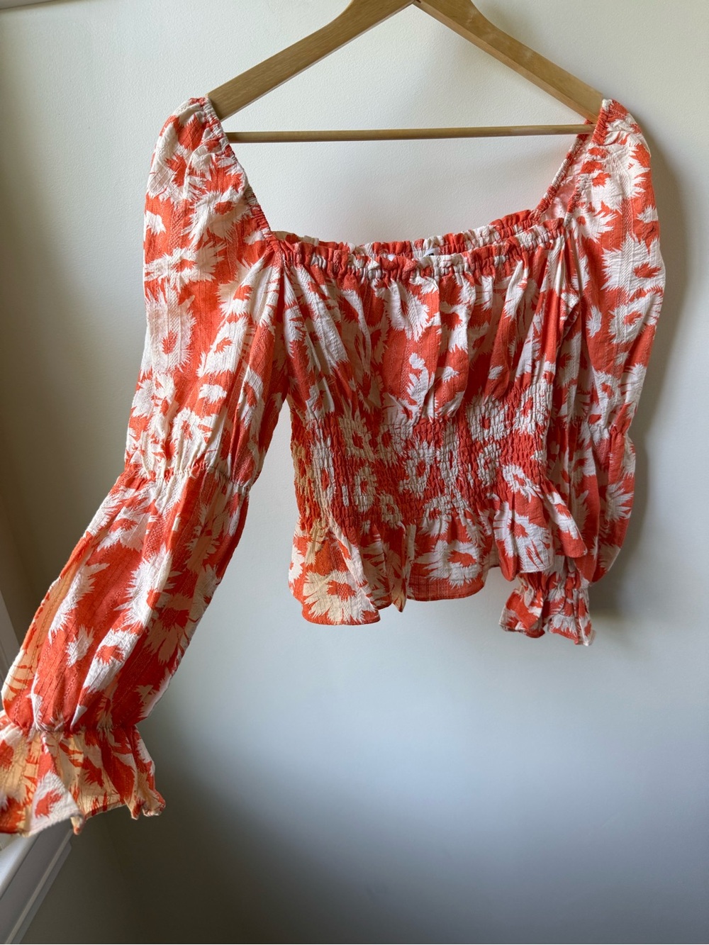Cottagecore Smocked Floral Cropped Top Boho Romantic Coquette Milkmaid Peasant L